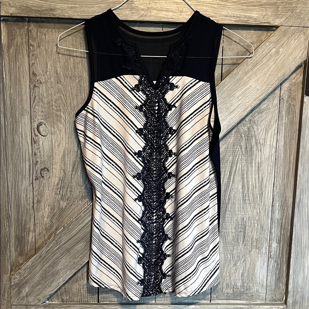 Maurices Navy and White Lace Accent Blouse